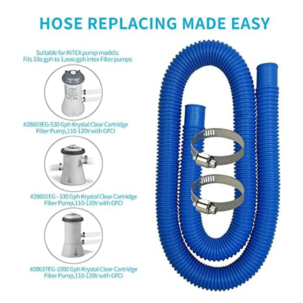 32mm Pool Hose Set With Metal Clips  For Above Ground Pools Accessories Pool Pump Replacement Hose Filter Replacement Hose