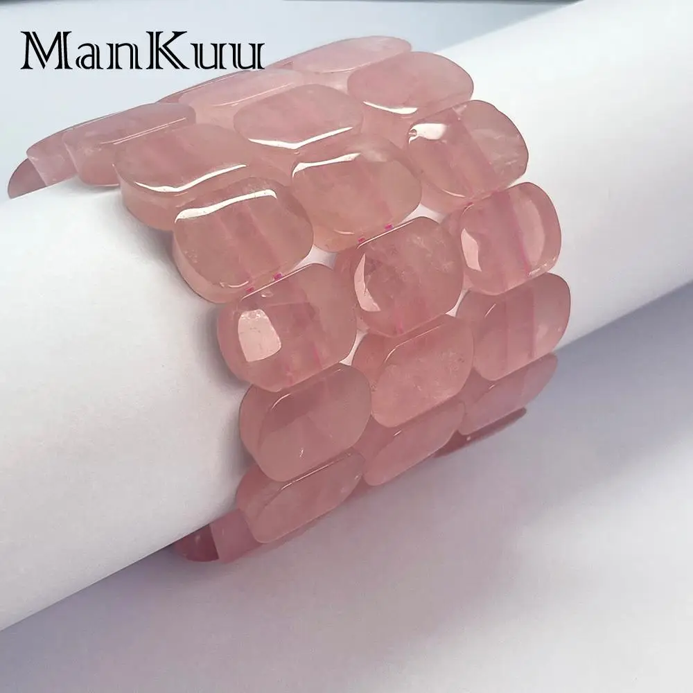 Mankuu Fashion DIY Handmade Natural Healing Crystal Flat Ellipse Square Stone Rose Quartz Charm Bracelets For Women Jewelry