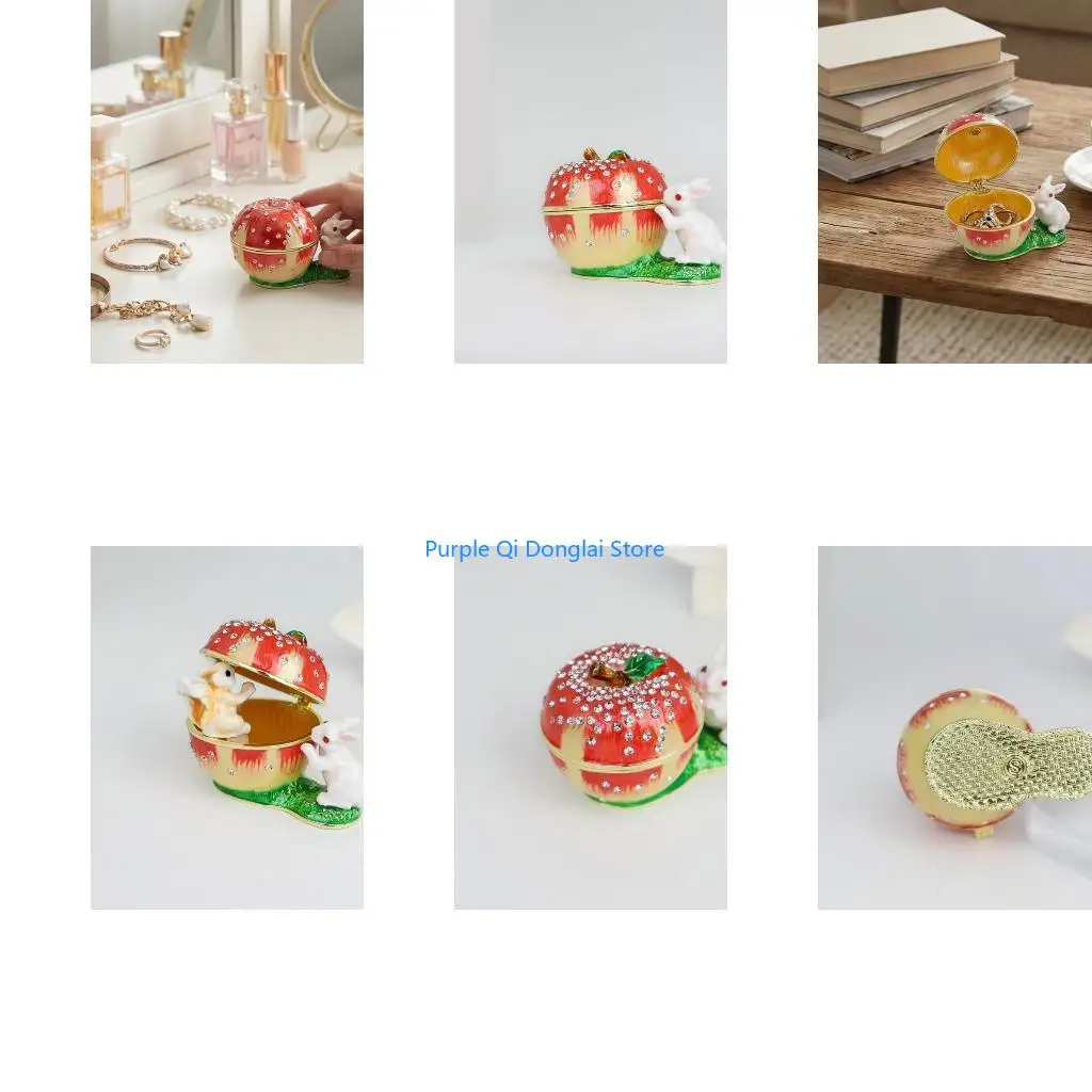 L21E Artistic Enamel Squirrel Fruit Shaped Jewelry Box Sturdy Alloy Jewelry Container With Diamonds Embellishments