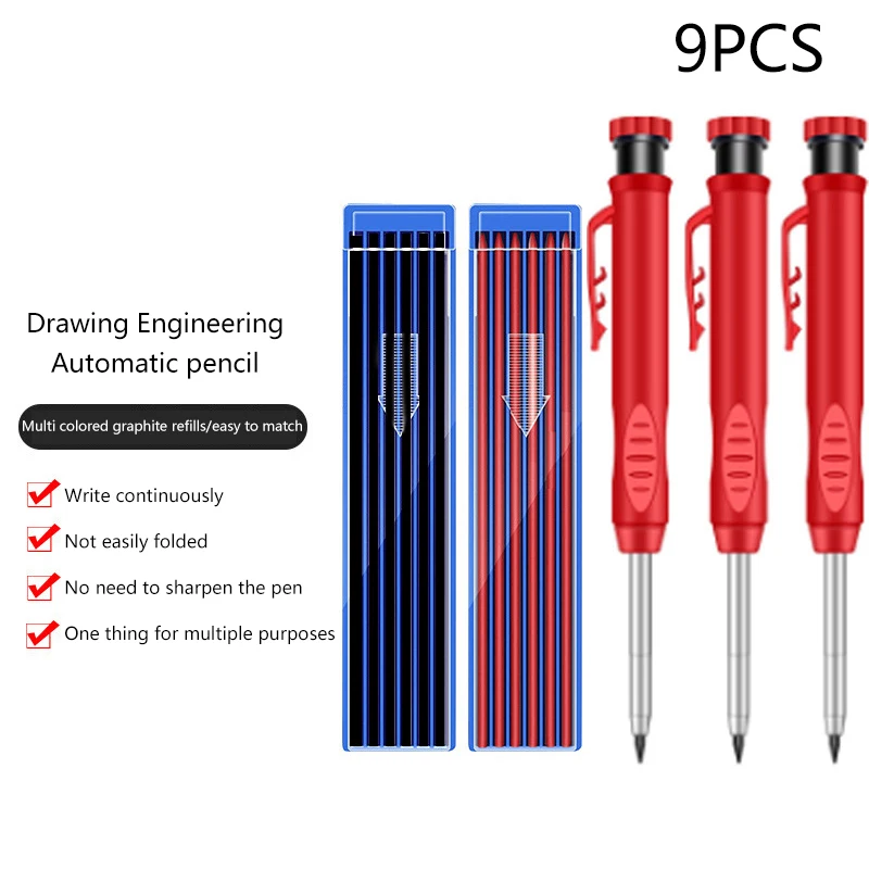 

9Pcs Carpenter Pencil Lead Refills 2.8 Mm Solid Mechanical Carpenters Pencils Refill Replacement For Deep Hole Marker