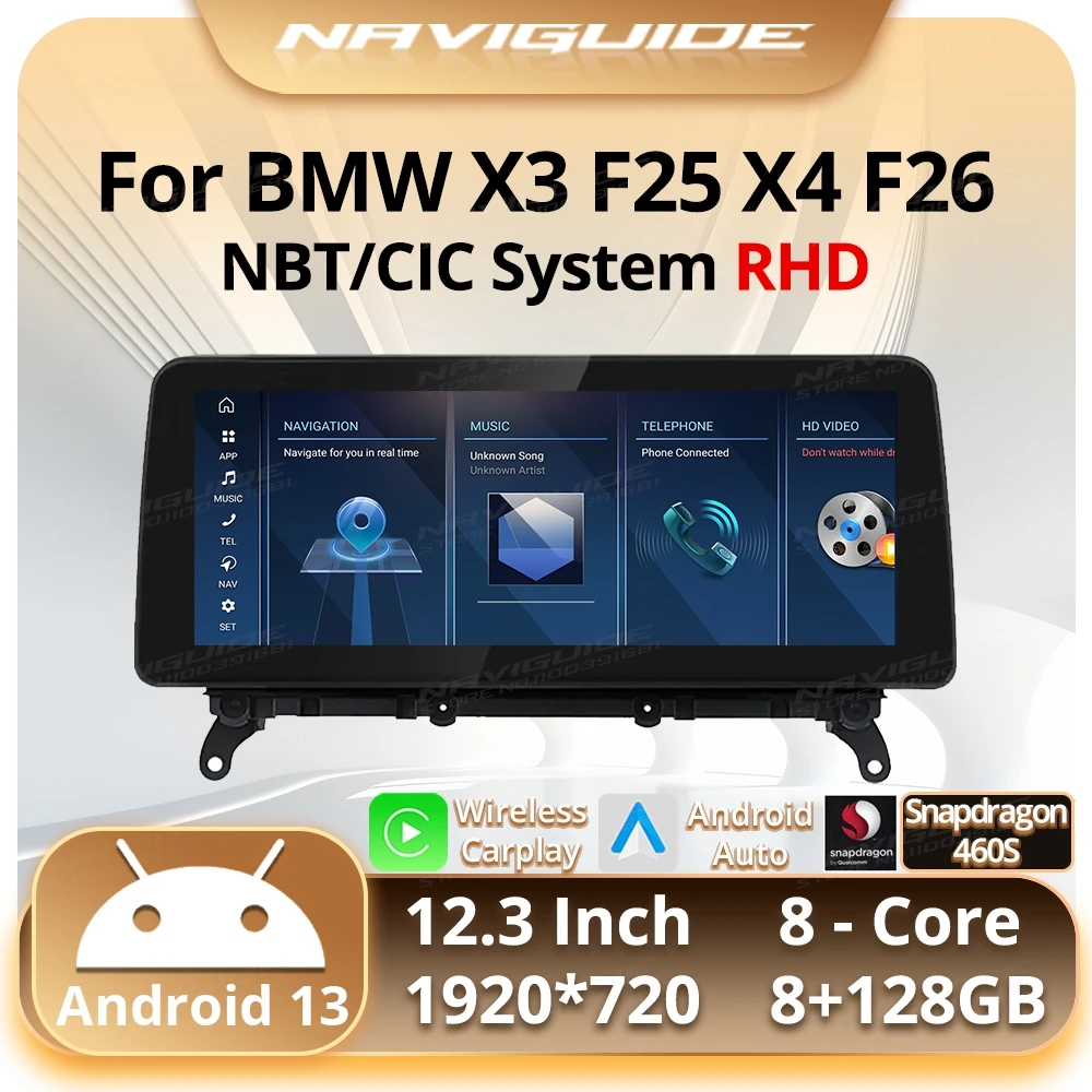 NAVIGUIDE 12.3'' For BMW X3 F25 X4 F26 2013-2017 NBT Susytem Android 13 Car Radio GPS Carplay Multimedia Navigation Player WIFI