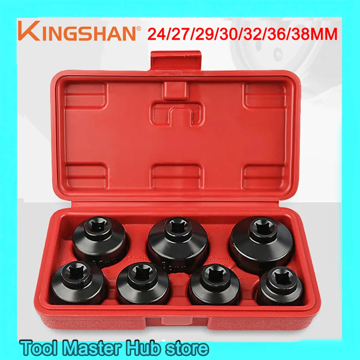 

Набор ключей для масляных фильтров KINGSHAN, 7 шт. (24-38 мм), шестигранные головки, из алюминиевого сплава, для снятия и демонтажа фильтров, с красным кейсом, для BMW