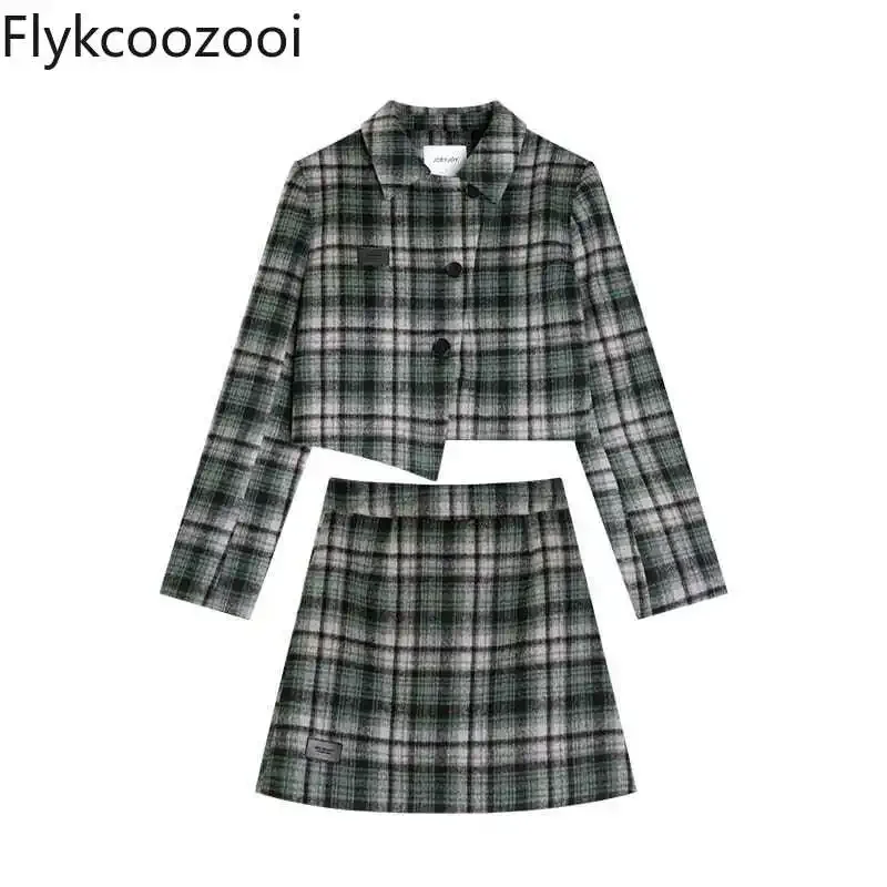 Preppy Suit Spring and Autumn Style Retro Niche Age-reducing Plaid Winter Skirt Two-piece Set Conjuntos Feminino Elegante