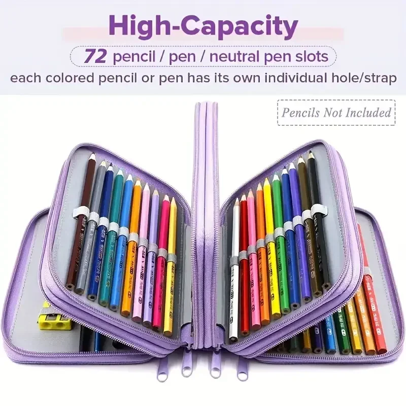 

72 Holes 4 Layers Pencil Case Portable Large Capacity Multifunction Pencil Bag with Zipper Pocket Art School Stationery Supplies