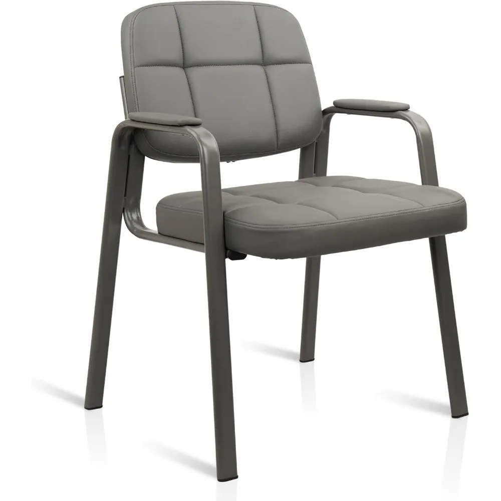 CLATINA Waiting Room Guest Chair with Bonded Leather Padded Arm Rest for Office Reception and Conference Desk (Grey 1 Pack)