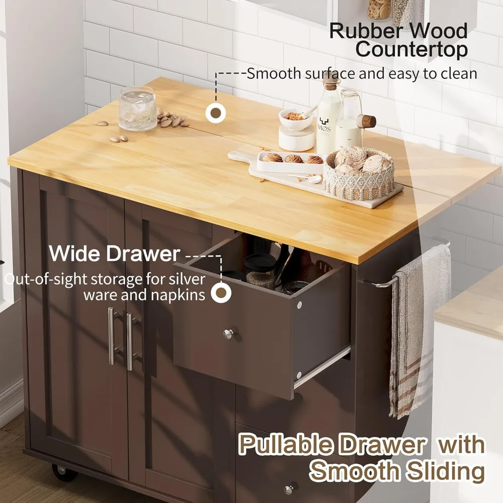 "Mobile Kitchen Island with Storage and Adjustable Folding Table"