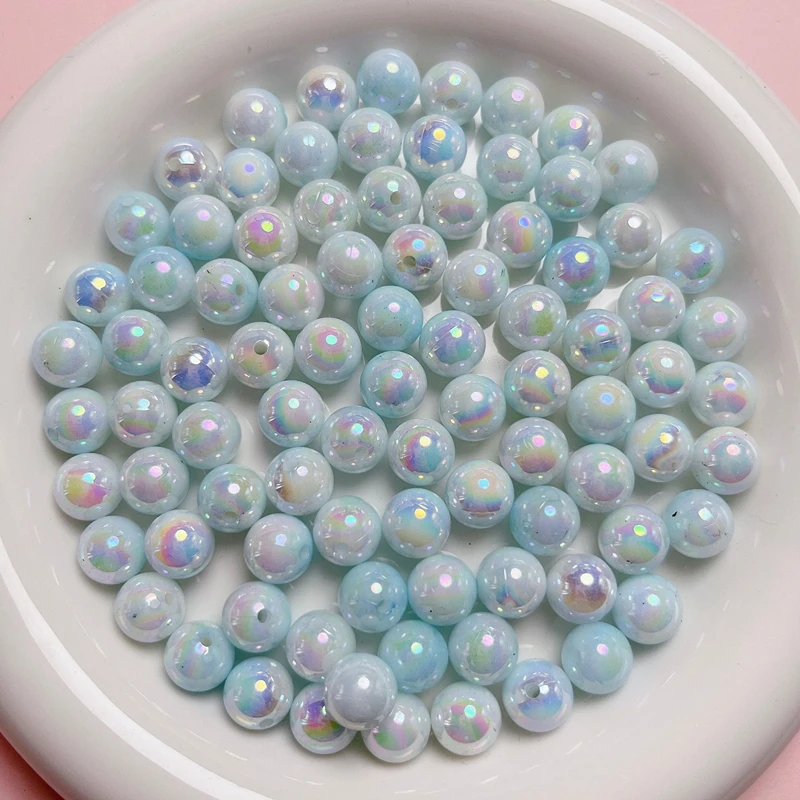 8/10mm Acrylic Aurora Colorful Gradient AB Bicolor Pearl Imitation Round Beads Straight Hole Loose Beads DIY Jewelry Accessories