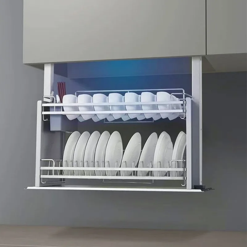 Intelligent electric touch hanging cabinet lifting basket kitchen cabinet vertical pull-down up and down retractable bowl basket