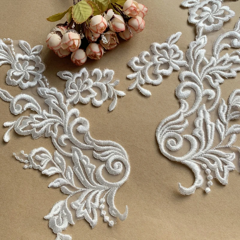 Europäisches Muster, Silberfaden-Umriss, Reisweiße Bestickte Spitze, DIY-Hochzeitskleid-Applikationsmaterialien, AB-Kombination, Neu, 2024 – Detail 5