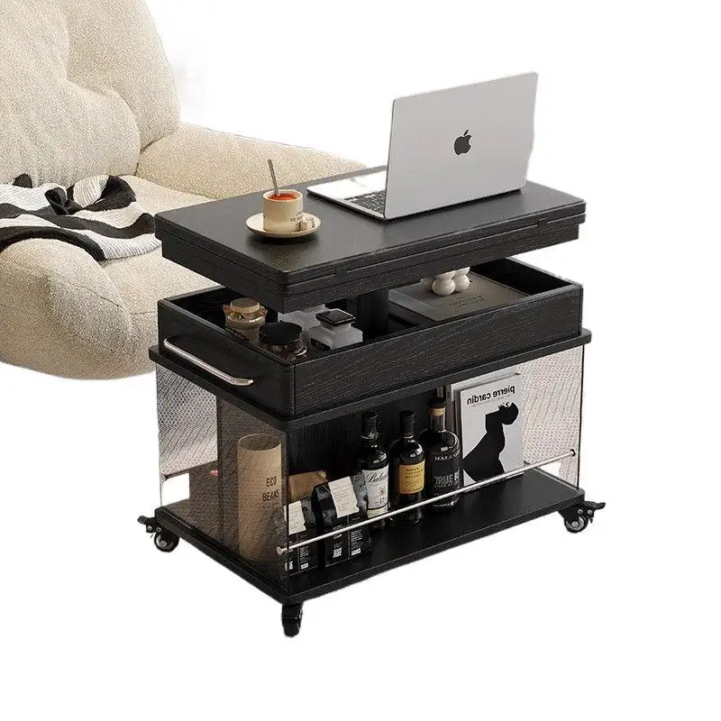 Light luxury mobile lifting coffee table Solid wood foldable edge table Living room Multifunctional folding Simple