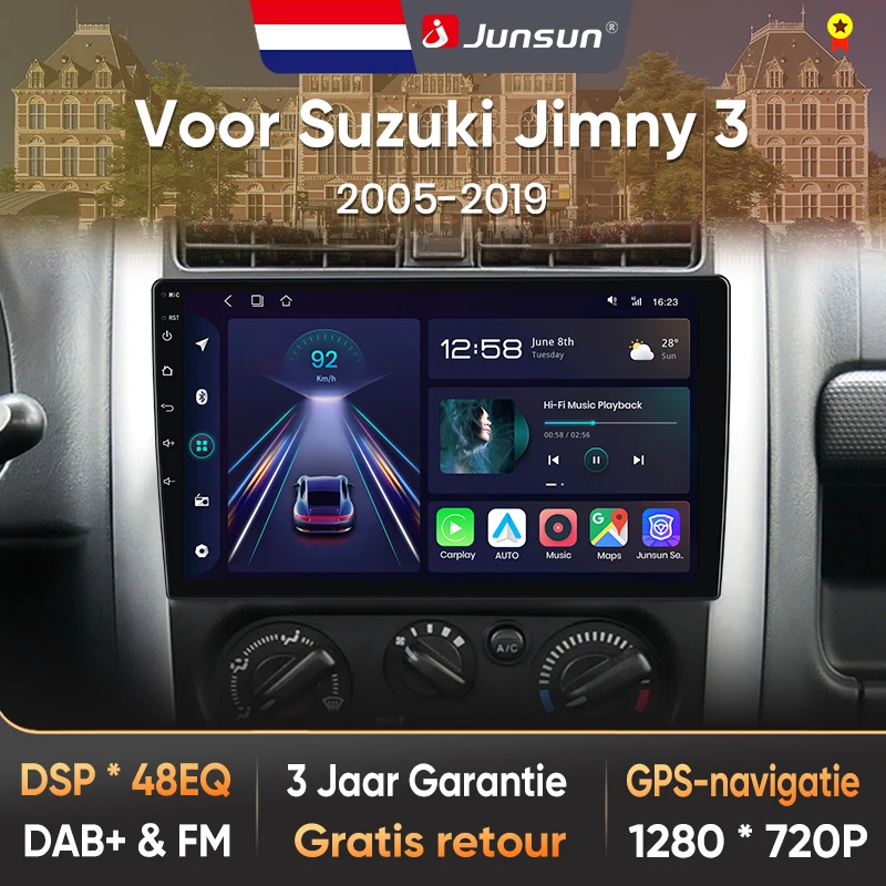 Junsun Kabelloses CarPlay für Suzuki Jimny 3 2005-2019 Android Autoradio mit GPS 8-Kern DSP RDS BT Lokal Niederländisch