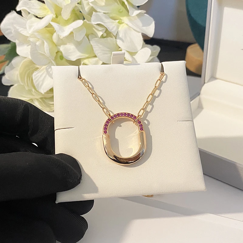 925 Sterling Silver Multi-Style Classic High Quality Zircon Elliptical Lock Necklace For Women Luxury Branded Jewelry Fine Gift