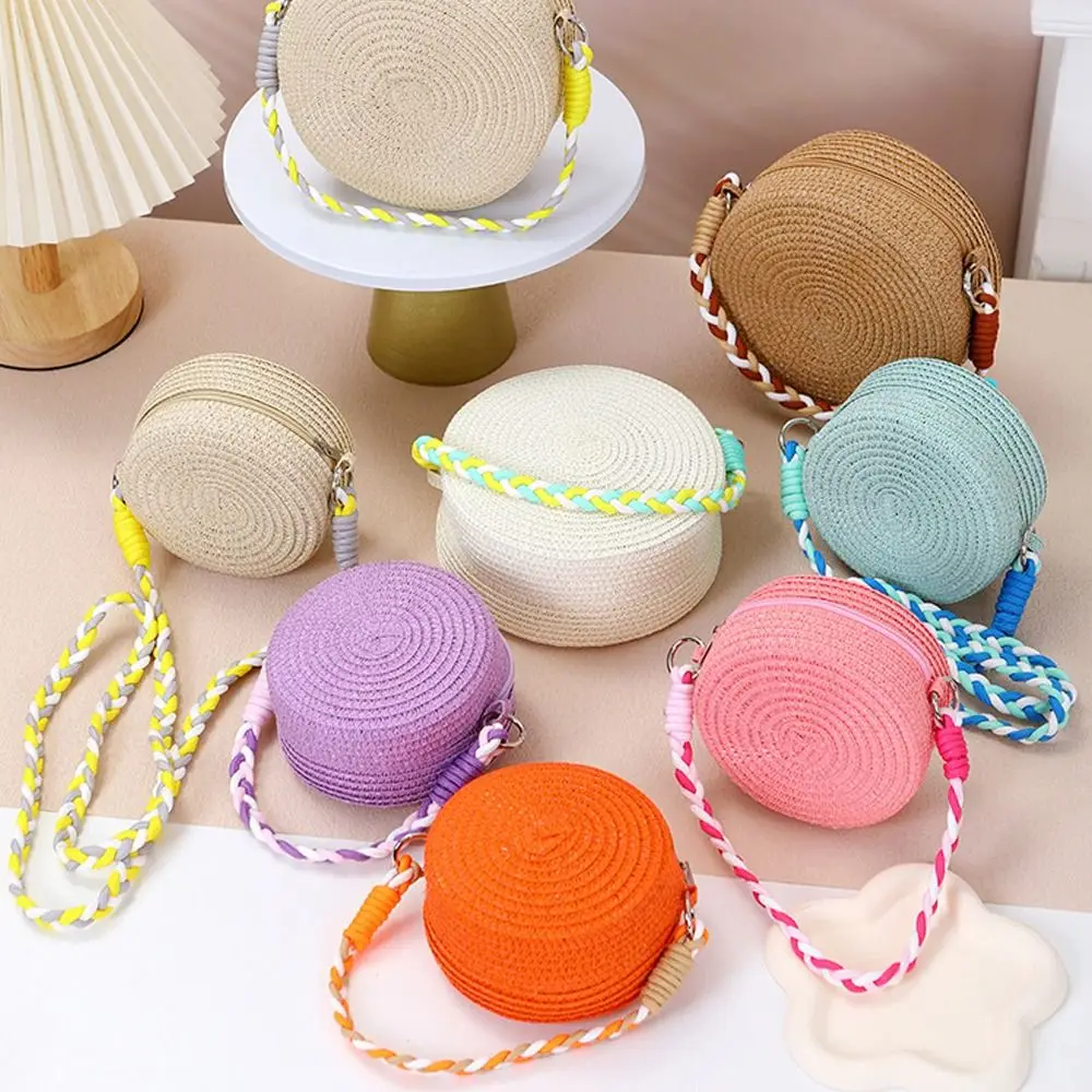 Fashion Colorful Rope Straw Shoulder Bags Cute Travel Coin Purse Creative Woven Beach Bag