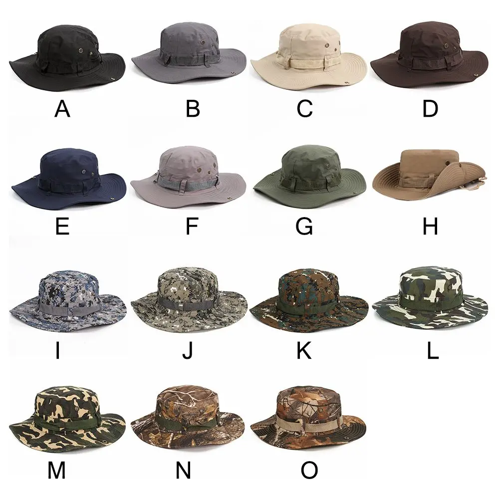 Outdoor Men\'s Solid Sun Hat Bucket Hat Cargo Safari Bush Army Boonie Summer Jungle Fishing Cap