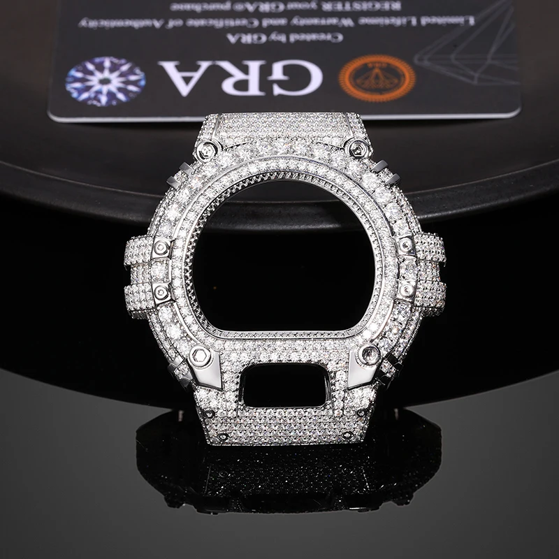 Hip Hop Moissanite Paved Bling Iced Out Watch Cases for Men Rapper Jewelry For DW6900 Watch Rose Gold Silver Color