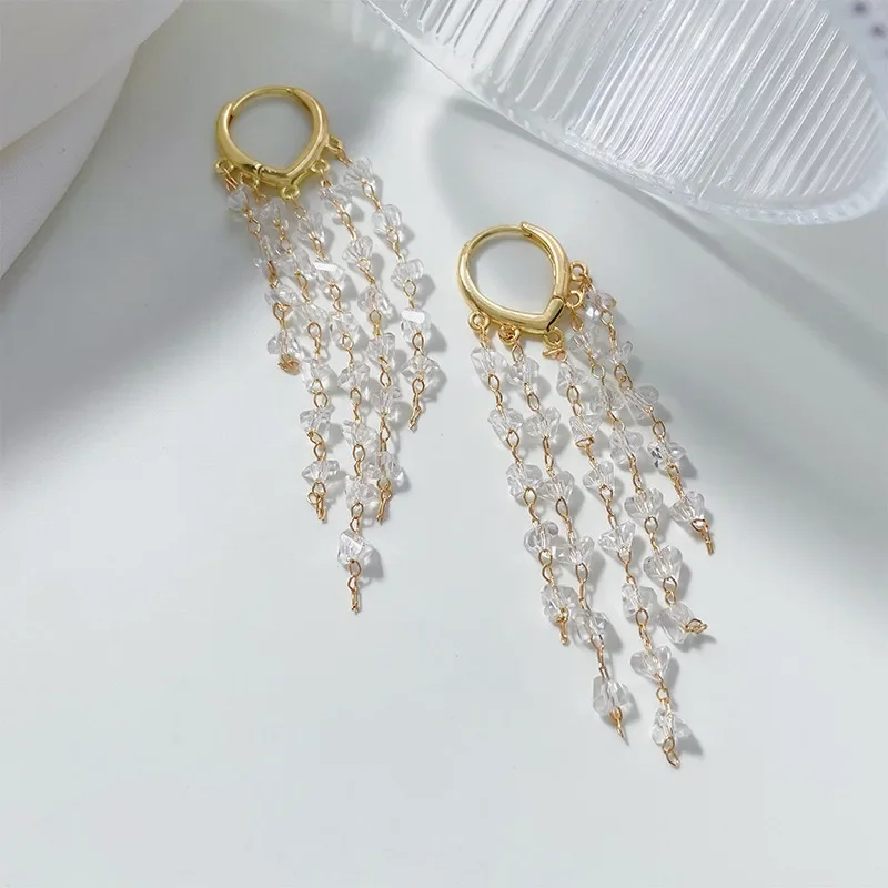 S925 Silver Earings for Women Elegant Long Crystal Tassel Niche Fashion Casual Trend Temperament Personality High-end Design