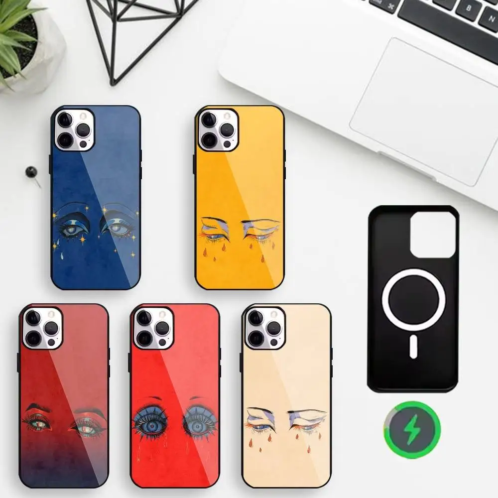 

Emotional Eye Art Phone Case For iPhone17,16,15,14,13,12,11 Max Black Wireless Charging Protecitve Cover