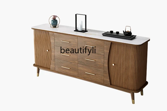 

New Chinese Style Sideboard Wine Cabinet Integrated Wall Solid Wood Double Sliding Door Storage Cabinet