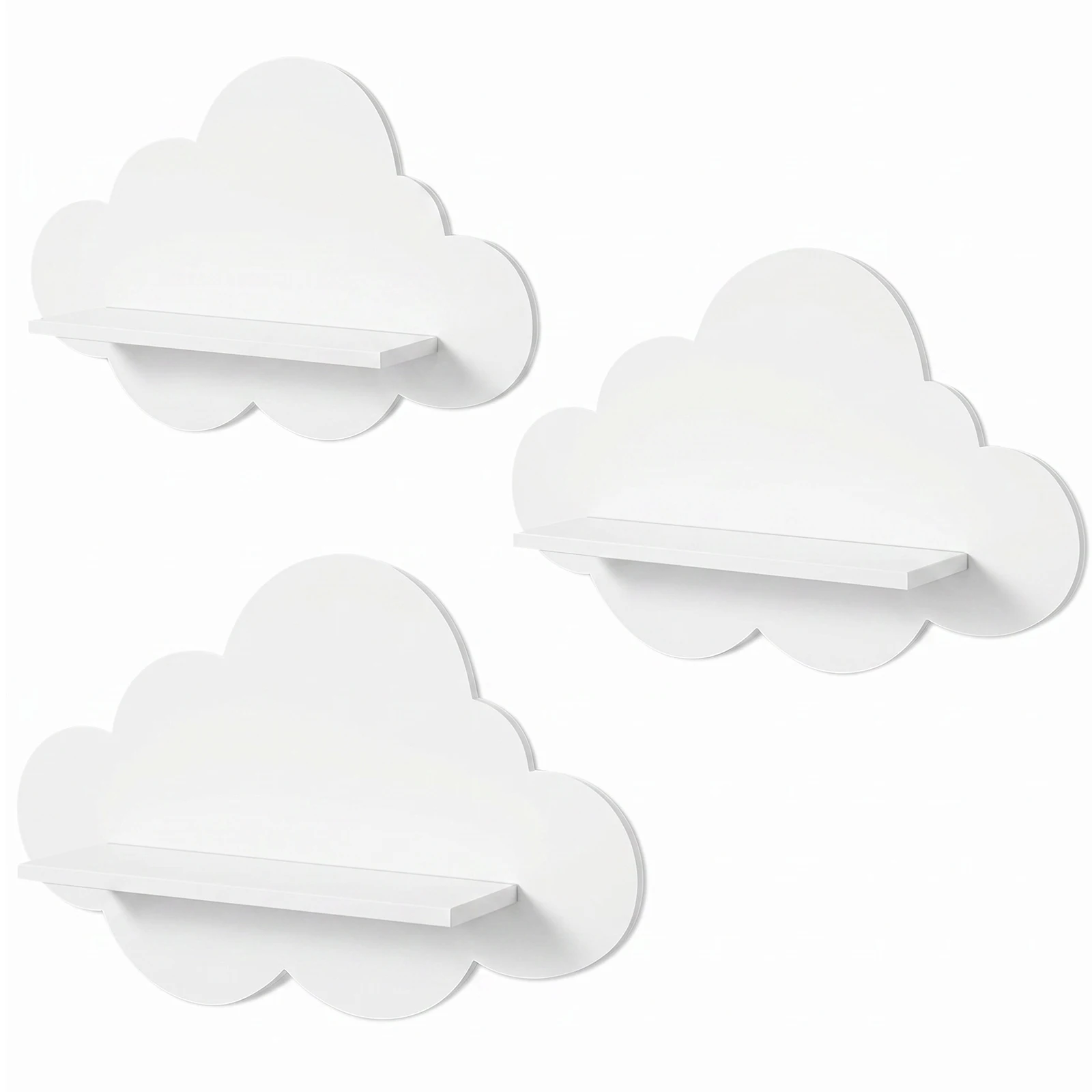 3Pcs Cloud-shaped Modern Style Wooden Wall Storage Rack Tool-free Minimalist Rack for Kid's Room Nursery Kitchen Workplace