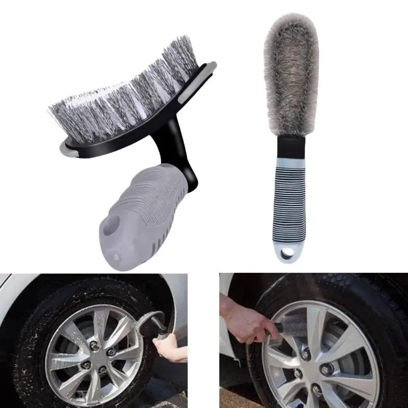 2Pcs Motorcycle Wheel Cleaning Brushes Scratch Resistant Soft Bristle Tire Detailing Tools for Car Care