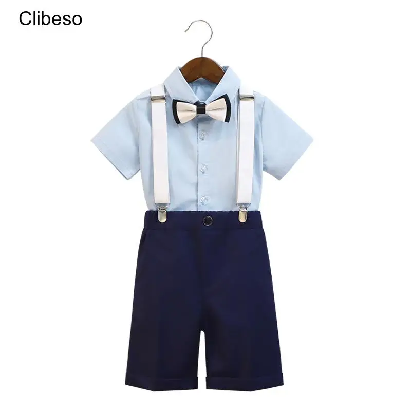 2024 Short Sleeve Shirt Baby Boy Clothes Sets Children's Day Outing Suits Host Performance Children Costumes with Shoulder Strap