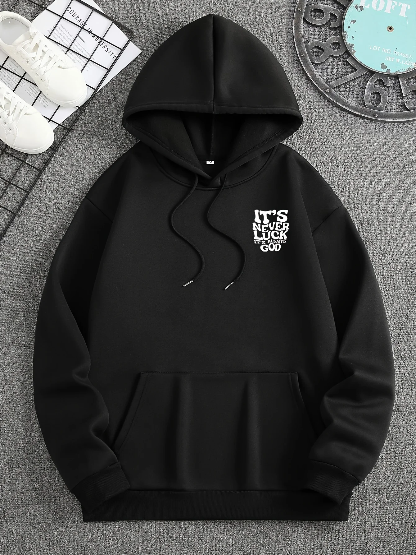 Men's retro rounded-font printed hip-hop sportswear casual relaxed trendy daily street style hooded sweatshirt