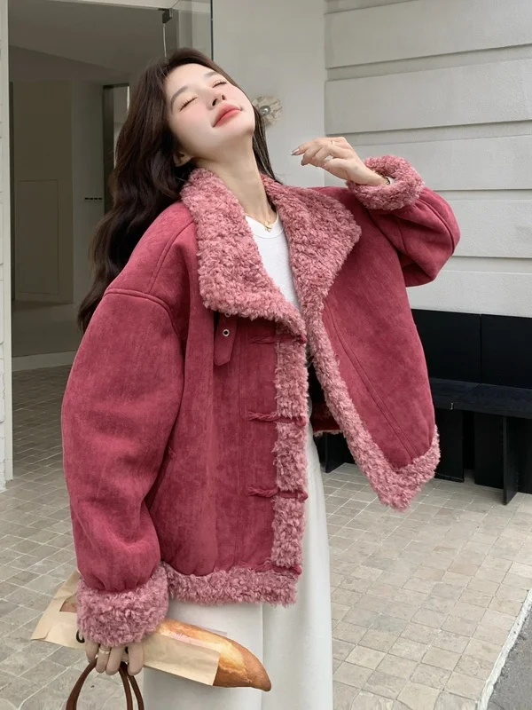 Jubilea Lamb Fur Short Jacket Women's Winter Thickened Stand Collar Single Button Casual Style Casual Fashion Anti-Aging