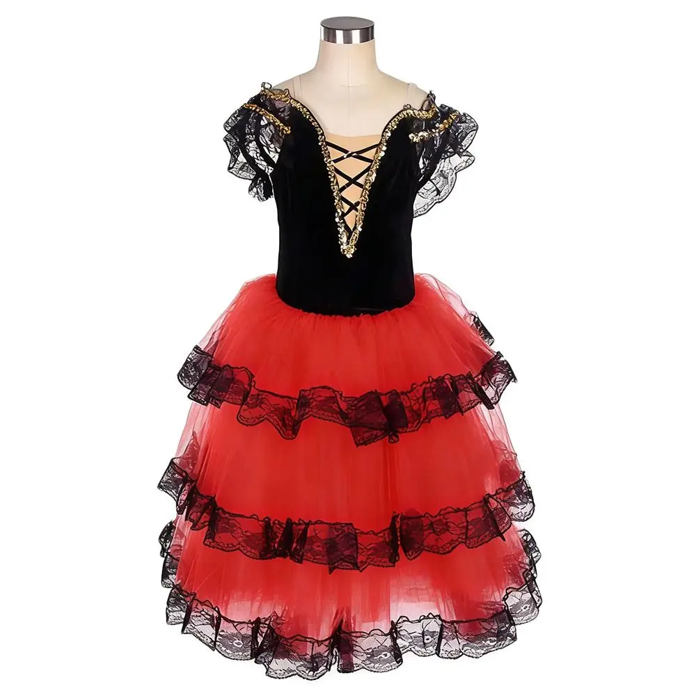 Sukienka baletowa z cekinami, czerwona, romantyczna, strój do występów, profesjonalne długie kostiumy taneczne, taniec