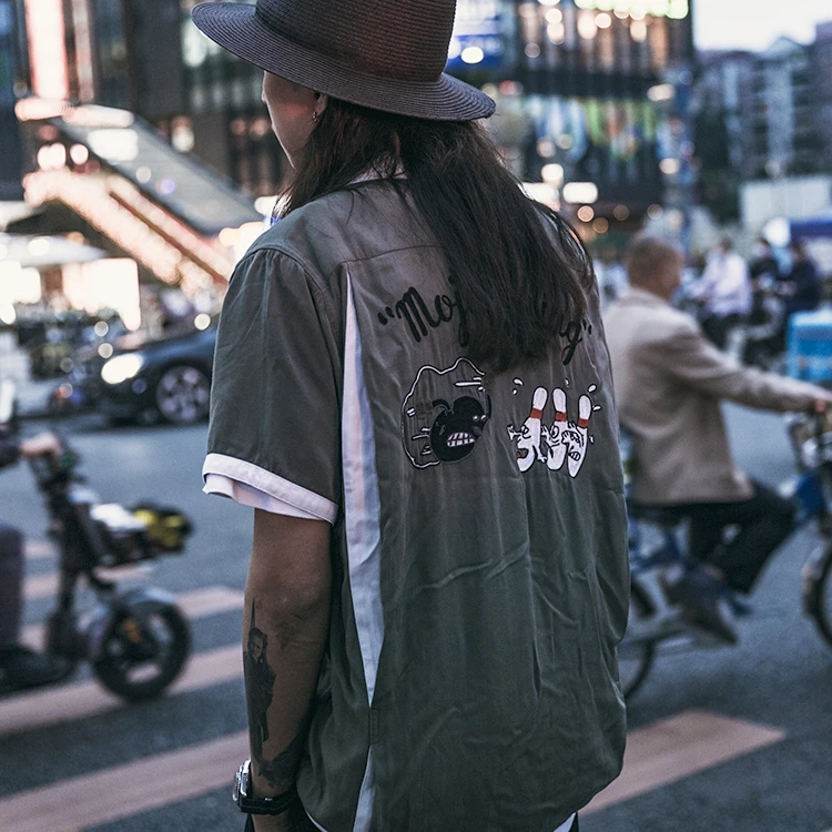 

Non Sto Мужская ретро-боулинг ort Sve irt с кубинским воротником и вышивкой, летнее новое поступление, японский Sle Thiened Stan...