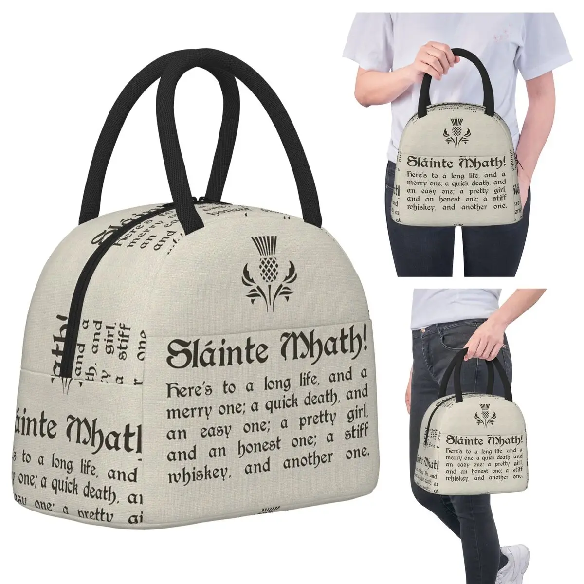 

Slainte Mhath Scottish Toast With Thistl Insulated Lunch Bag for Women Cooler Thermal Food Box Tote Portable Lunch Boxes