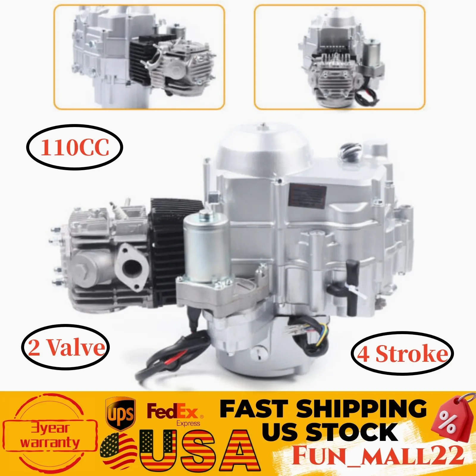 110CC 4 Stroke Engine Motor Electric Auto Start Single Cylinder 2-Valve Engine Motor with Air Cooled & CFW Auto Transmission