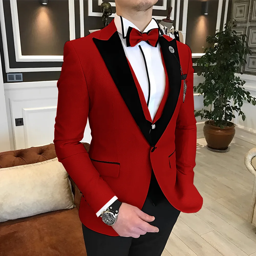 Men's Suit Wedding Groom Tuxedo 3-piece Set Multiple Color Options Customized XS-5XL Elegant Men's Suit