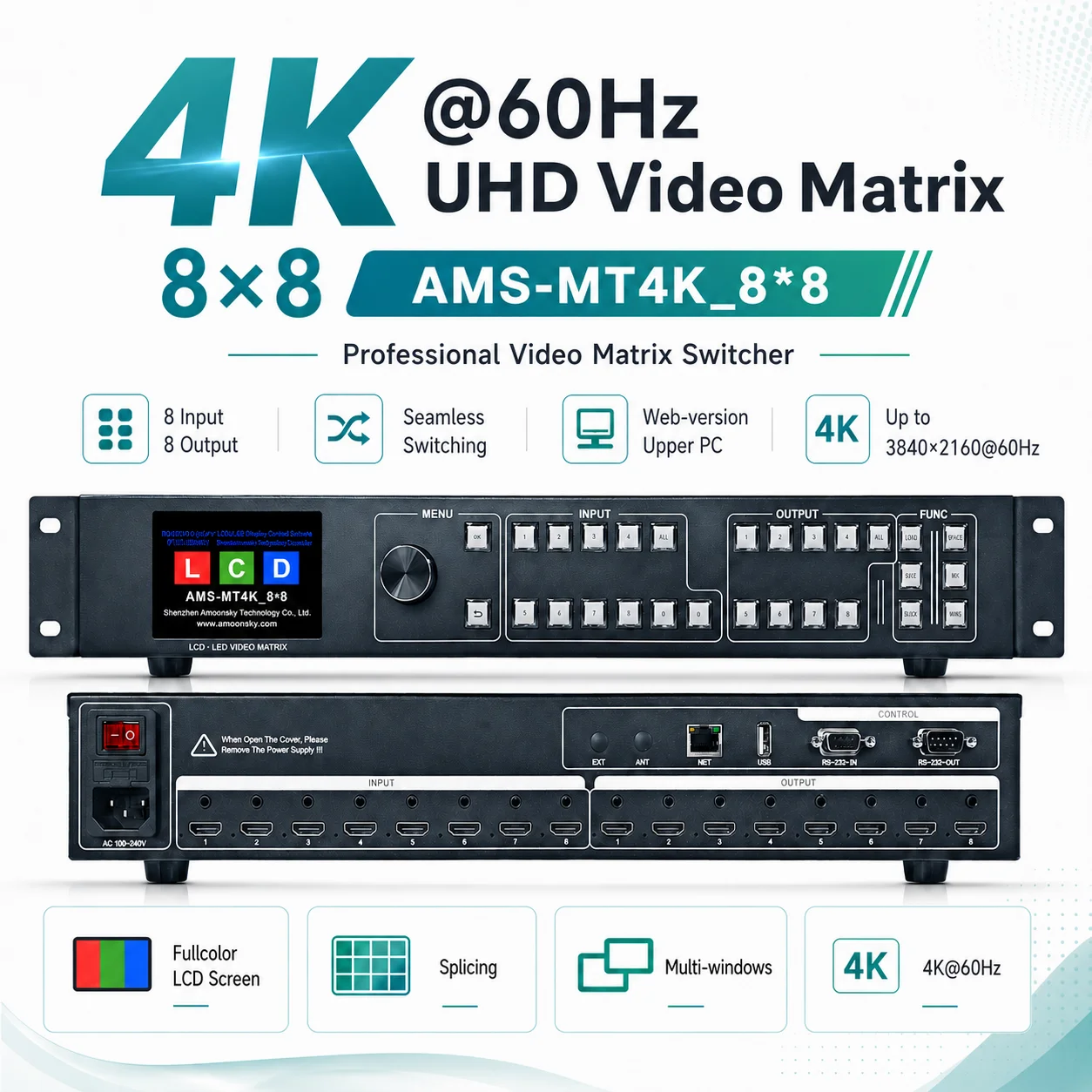 4K HD Video Matrix 8 in 8 Out 3840x2160@60Hz Support Web GUI Control RS232 for HDTV