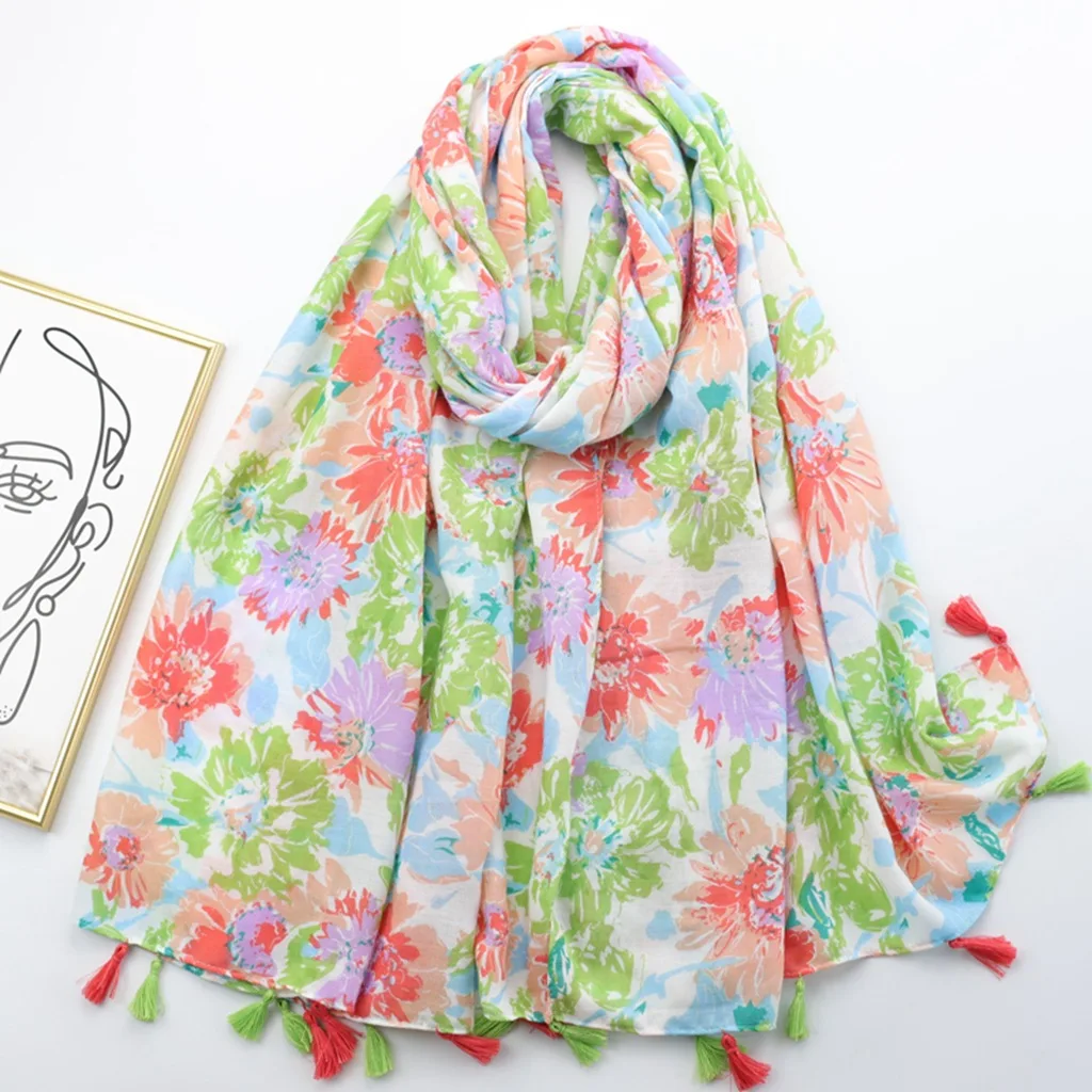 

Women's Lightweight Floral Print Polka Dots Shawl Scarf For Spring Summer Stripe Plaid Gemetric Scarves Fashion Head Wraps Cape