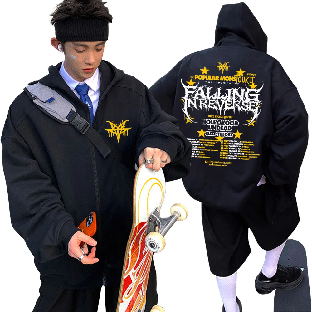 

Rock Band Falling in Reverse The Popular Mons World Tour Zipper Hoodie Men's Women's Vintage Gothic Oversized Zip Up Jacket Coat