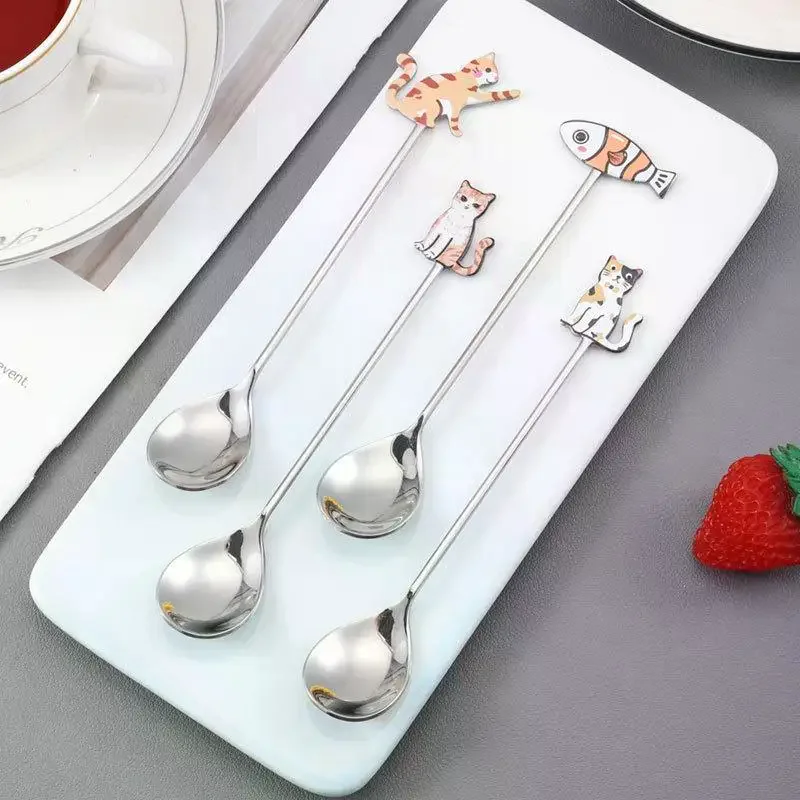 Reusable Polished Catfish Stainless Steel Spoon Colorful Small Teaspoon for Tea Coffee Drinking Use