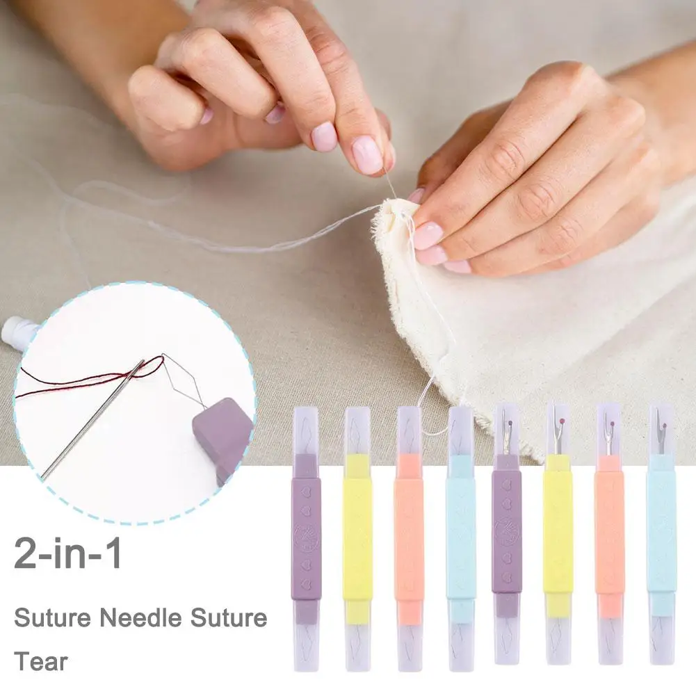 2in1 DIY Portable Double End Needle Threader Slit Opener With Protective CoverSuitable For Beginner Practice Home Sewing W2V6