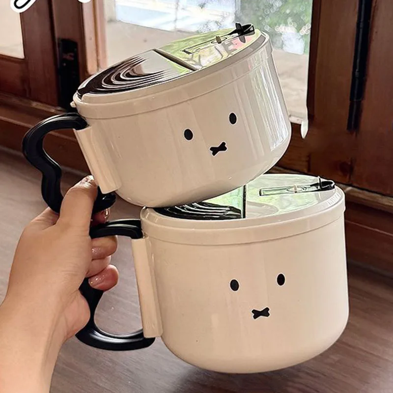 Cute Miffy Noodle Bowl Stainless Steel Large Capacity Drainable Lunch Box with Handle Portable Student Instant Ramen Bowl Gifts view 2