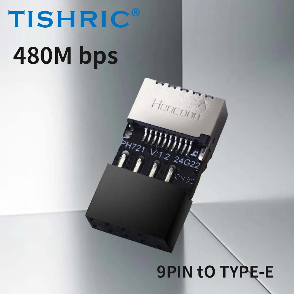 TISHRIC USB C Motherboard Adapter USB2.0 9PIN Male To TYPE-E Female Chassis motherboard Expansion Port TYPE-C Socket 9-pin PH721