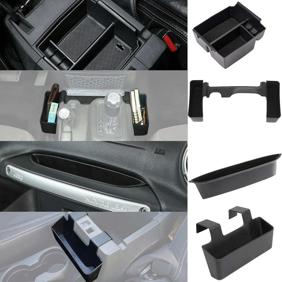 Gear Shifter Interior Tray Console Armrest Box Storage Organizer Co-pilot Grab Bar Handle Caddy for Jeep Wrangler JK 2011-2017