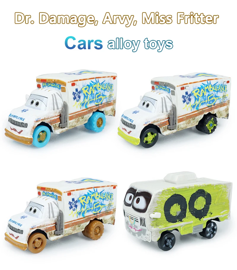 Cars 3 The Demolition Derby Events Rennwagen Dr. Damage Arvy Wohnmobil Miss Fritter Legierungs-Spielzeugauto für Kinder – Detail 1