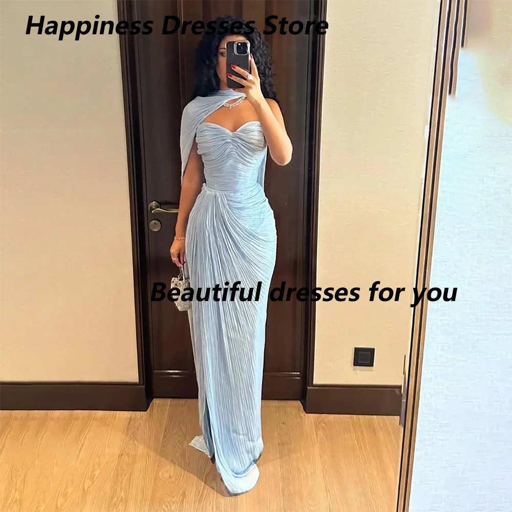 

Straight Prom Dress with Shawl Sweetheart Neck Floor Length Prom Gowns for Women Light Blue Slit Formal Evening Dress Customized