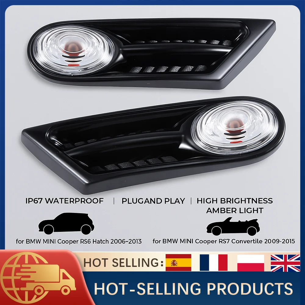 

Комплект линз повторителя бокового индикатора для BMW Mini Cooper R56 R57 2006-2015, водонепроницаемый янтарный светодиодный указатель поворота, замена