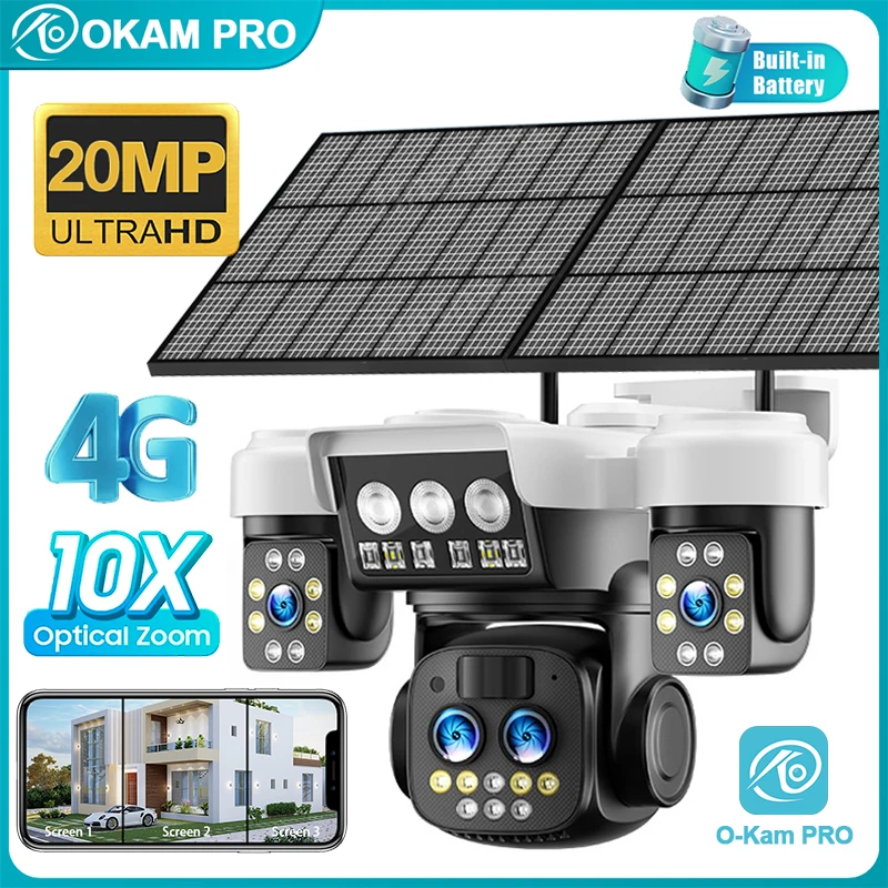 

OKAM PRO AOV Solar Camera HD 20MP 4G SIM Camera 10X Optical Zoom 15W Solar Panel Color Night Vision Mobile Track Security Camera