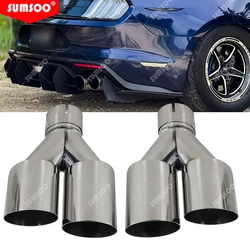 Genuine 1PCS  double exhaust tip stainless steel straight edge polished silver  muffler tail pipe