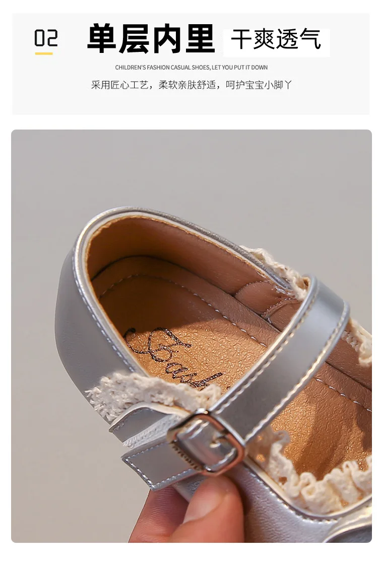 Mädchen Frühling Herbst Schleife Weiche Sohle PU-Lederschuhe Kinder Rutschfeste Spitzenbesatz Loafer Atmungsaktive Mary Jane Schuhe Kinder Freizeitschuhe – Detail 3