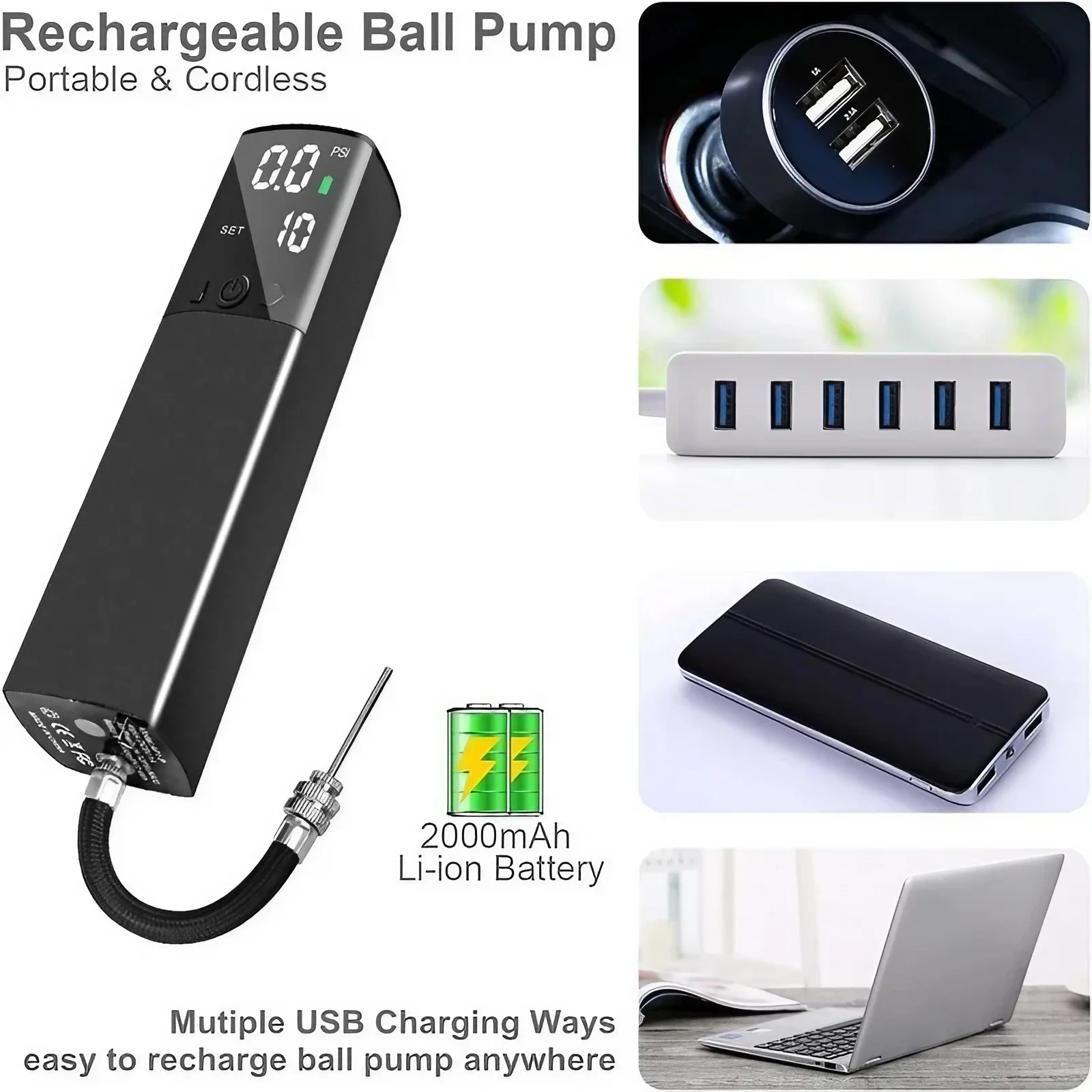 Automatic Electric Ball Pump Portable Ball Inflator for Inflatable Buoy, Basketball, Football, Volleyball and Rugby