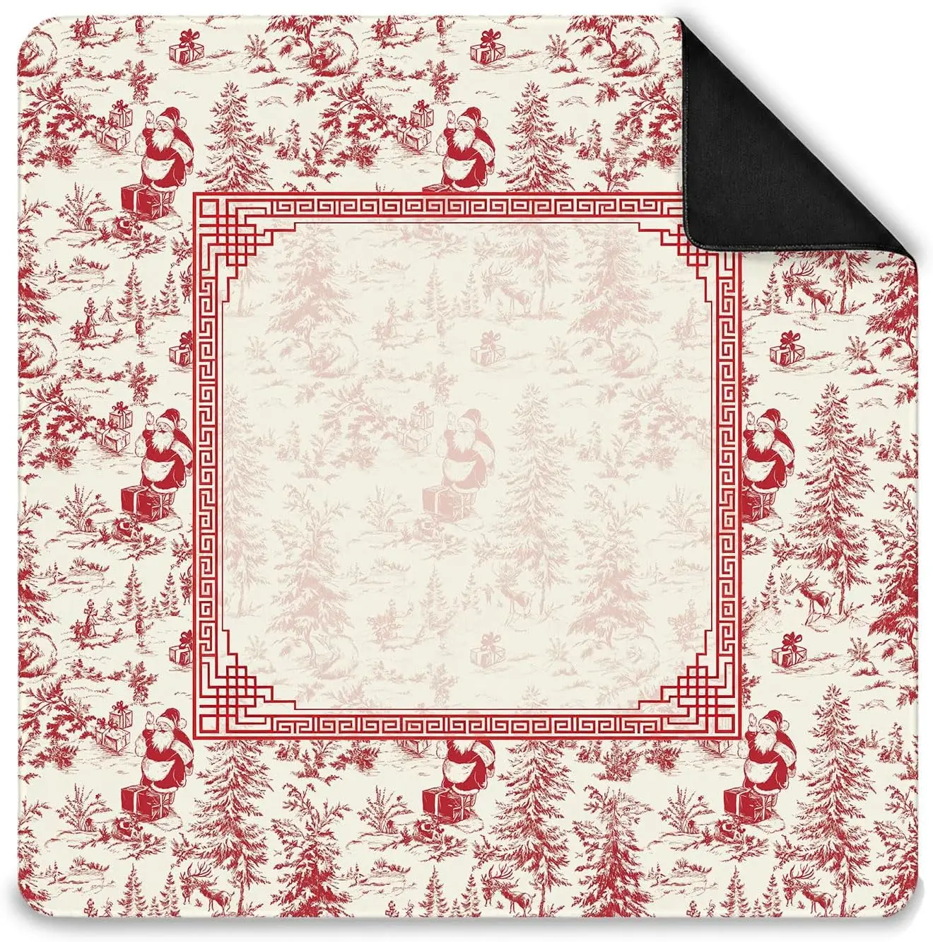 Red Chinoiserie Vintage Santa Christmas Mahjong Mat 31.5x31.5 Non Slip Noise Reduction Table Cover for Mahjong Poker Card Tile G