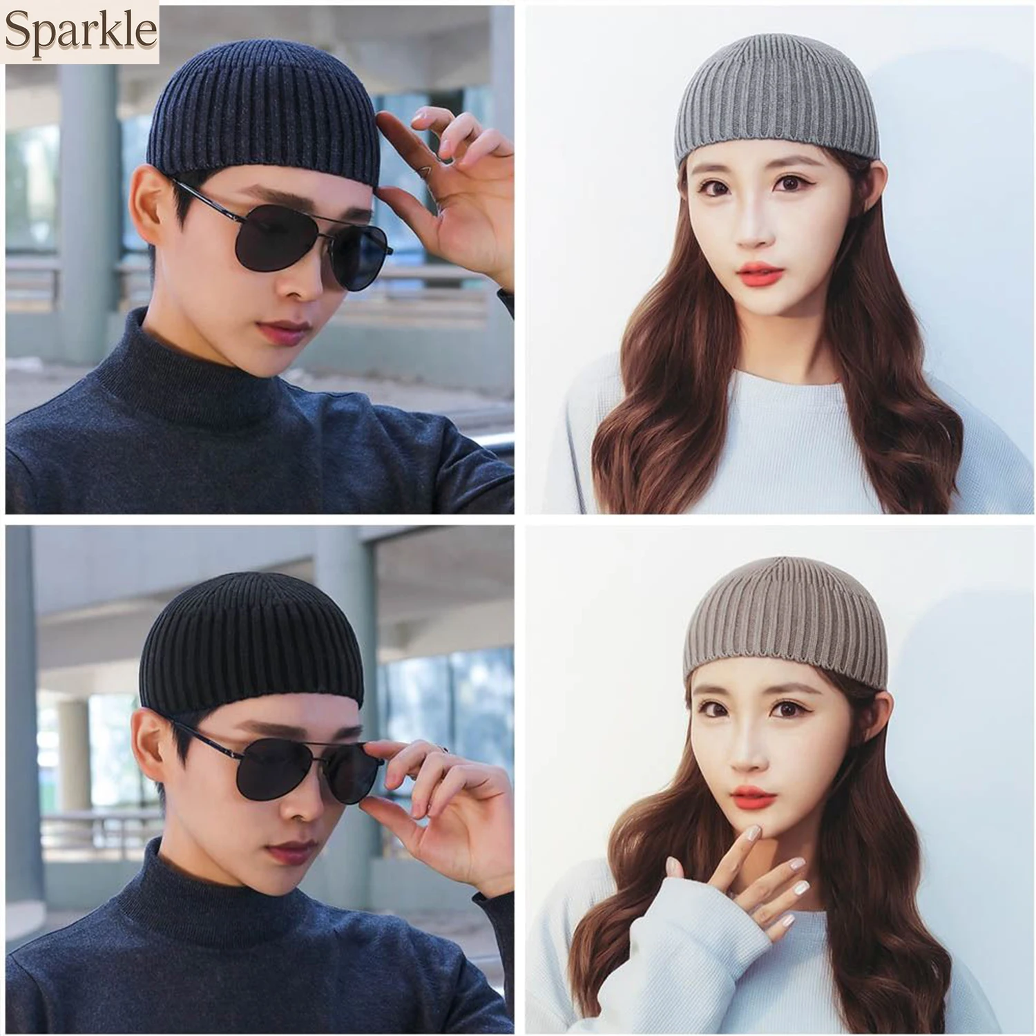 

Hip-Hop Solid Color Knitted Brimless Beanie Cap Warm Vintage Elastic Dome Hat for Winter Fashionable Melon Beanie