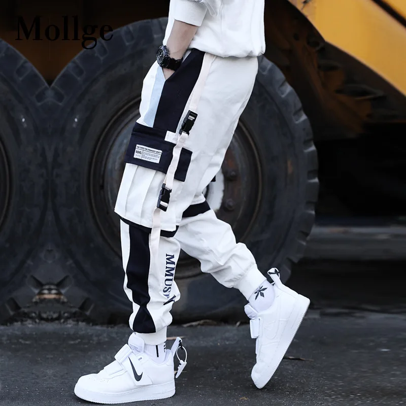

Hip Hop Men Letter Ribbons Cargo Pants Pockets Casual Techwear Male Trousers Sweatpants Sport Streetwear pantalones hombre